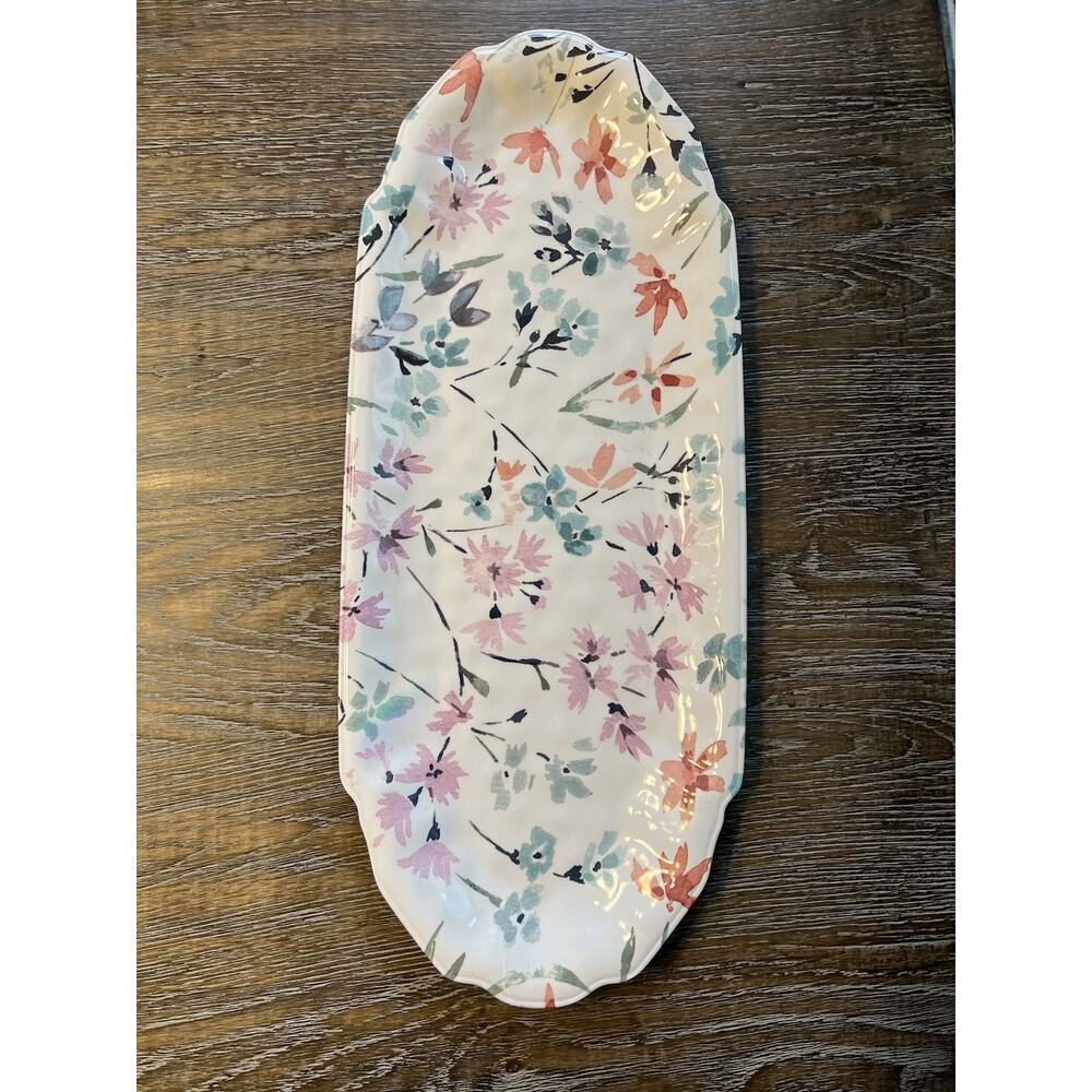 Shabby Chic Floral Blue White Melamine‎ 18” Serving Tray Spring Summer